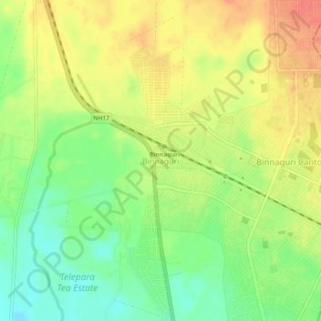Mappa topografica Binnaguri, altitudine, rilievo