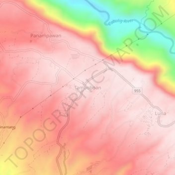 Mappa topografica Tamboboan, altitudine, rilievo