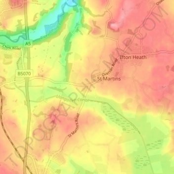 Mappa topografica Moors Bank, altitudine, rilievo