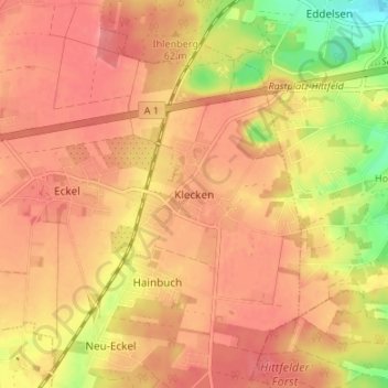 Mappa topografica Klecken, altitudine, rilievo