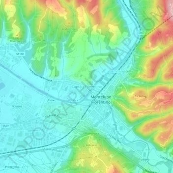 Mappa topografica Capraia Fiorentina, altitudine, rilievo