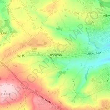 Mappa topografica Thornton, altitudine, rilievo