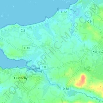 Mappa topografica Kerliver, altitudine, rilievo