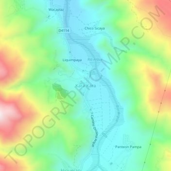 Mappa topografica Kara Kara, altitudine, rilievo