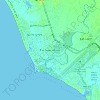 Mappa topografica Las Jarretaderas, altitudine, rilievo
