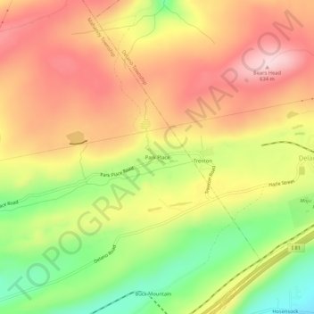Mappa topografica Park Place, altitudine, rilievo