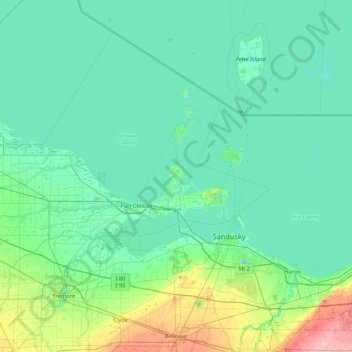 Mappa topografica Catawba Island, altitudine, rilievo