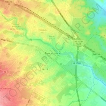 Mappa topografica Benito Juárez, altitudine, rilievo