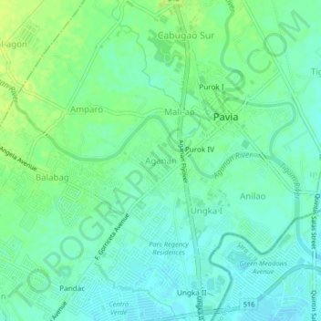 Mappa topografica Aganan, altitudine, rilievo