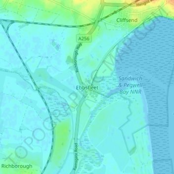 Mappa topografica Ebbsfleet, altitudine, rilievo