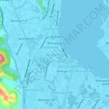 Mappa topografica Barangay 64, altitudine, rilievo