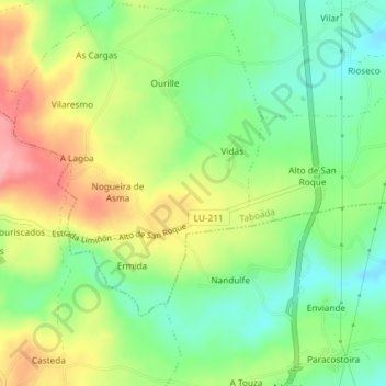 Mappa topografica O Sumideiro, altitudine, rilievo