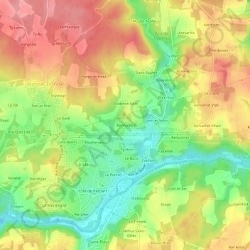 Mappa topografica Kermadec, altitudine, rilievo