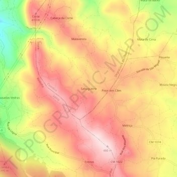 Mappa topografica Sabugueiro, altitudine, rilievo