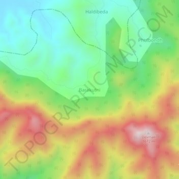 Mappa topografica Barakutni, altitudine, rilievo