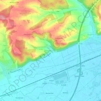 Mappa topografica Unterlenghart, altitudine, rilievo