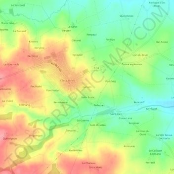 Mappa topografica Kerlann, altitudine, rilievo