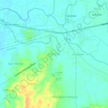 Mappa topografica Asin Este, altitudine, rilievo