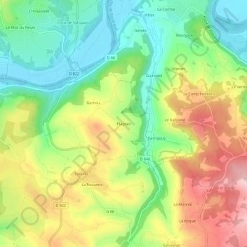 Mappa topografica Plagnes, altitudine, rilievo