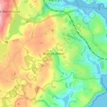 Mappa topografica Budock Water, altitudine, rilievo