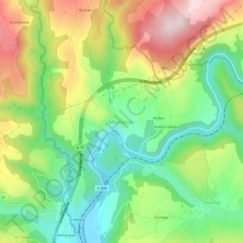 Mappa topografica Montjézieu, altitudine, rilievo