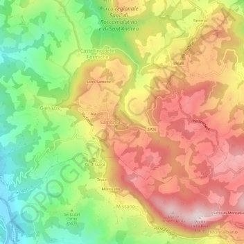 Mappa topografica Poggiolino, altitudine, rilievo