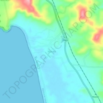 Mappa topografica Manki, altitudine, rilievo