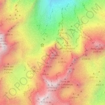 Mappa topografica Pico Urriellu, altitudine, rilievo