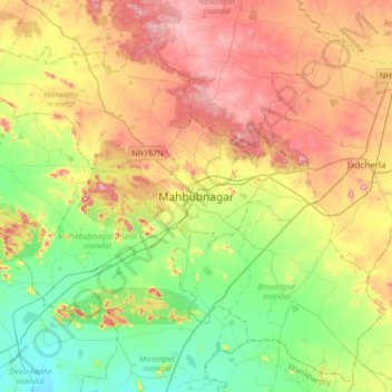 Mappa topografica Mahbubnagar, altitudine, rilievo