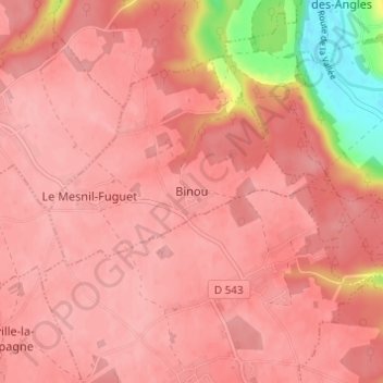 Mappa topografica Binou, altitudine, rilievo