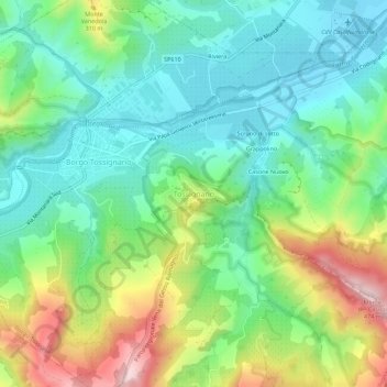 Mappa topografica Tossignano, altitudine, rilievo