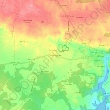 Mappa topografica Croissant Kergoz, altitudine, rilievo