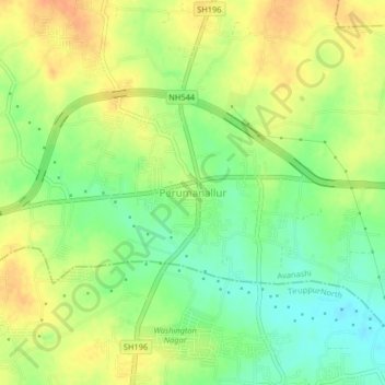 Mappa topografica Perumanallur, altitudine, rilievo