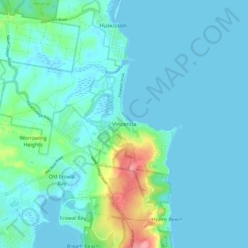 Mappa topografica Vincentia, altitudine, rilievo