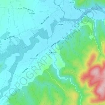 Mappa topografica Aubarine, altitudine, rilievo