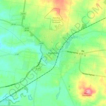Mappa topografica Hamilton, altitudine, rilievo