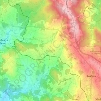 Mappa topografica Escapães, altitudine, rilievo