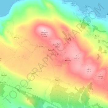 Mappa topografica Slivnica, altitudine, rilievo