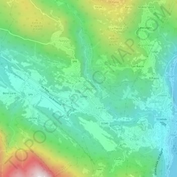 Mappa topografica Codogna, altitudine, rilievo