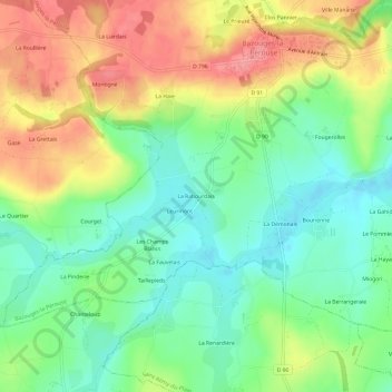 Mappa topografica La Rabourdais, altitudine, rilievo