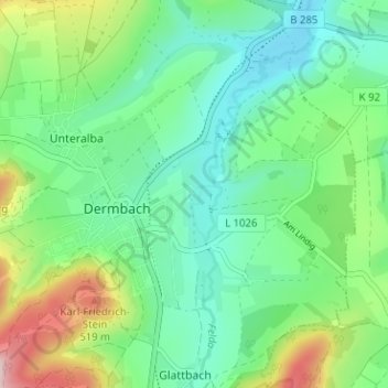Mappa topografica Bodenmühle, altitudine, rilievo