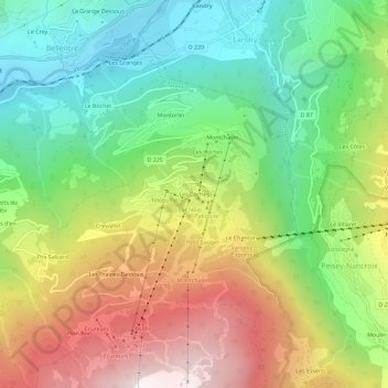 Mappa topografica Les Coches, altitudine, rilievo