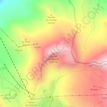 Mappa topografica Signal de l'Iseran, altitudine, rilievo