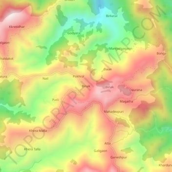 Mappa topografica Binak, altitudine, rilievo