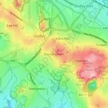 Mappa topografica Dixons Green, altitudine, rilievo