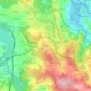 Mappa topografica Montellos, altitudine, rilievo