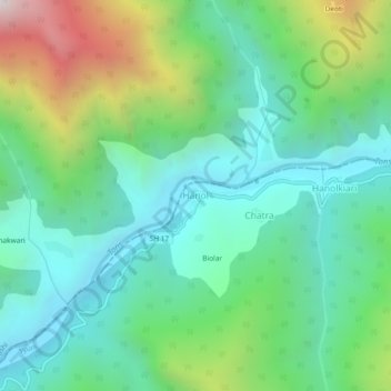 Mappa topografica Hanol, altitudine, rilievo
