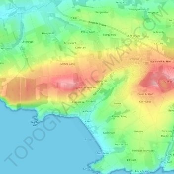 Mappa topografica Menez Kergreis, altitudine, rilievo