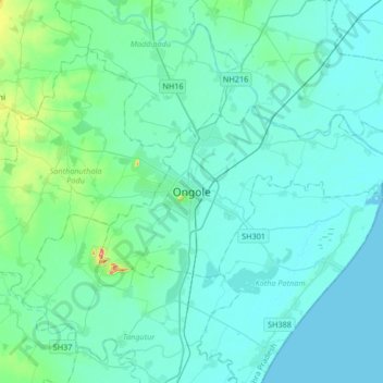 Mappa topografica Ongole, altitudine, rilievo