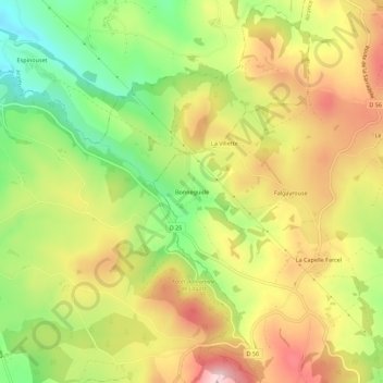 Mappa topografica Bonneguide, altitudine, rilievo